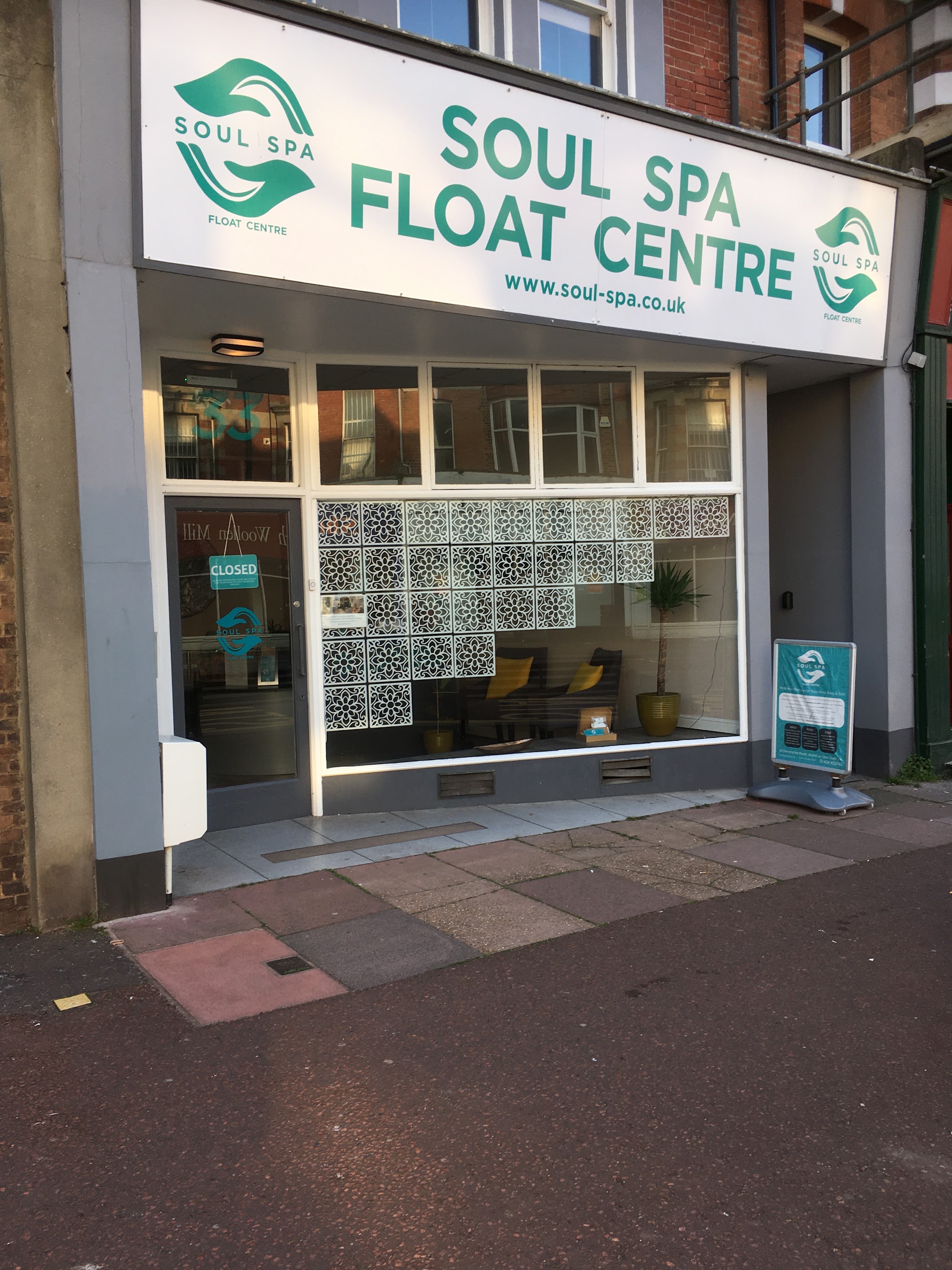 The Soul Spa Float Centre shopfront on Devonshire Road with its teal sign